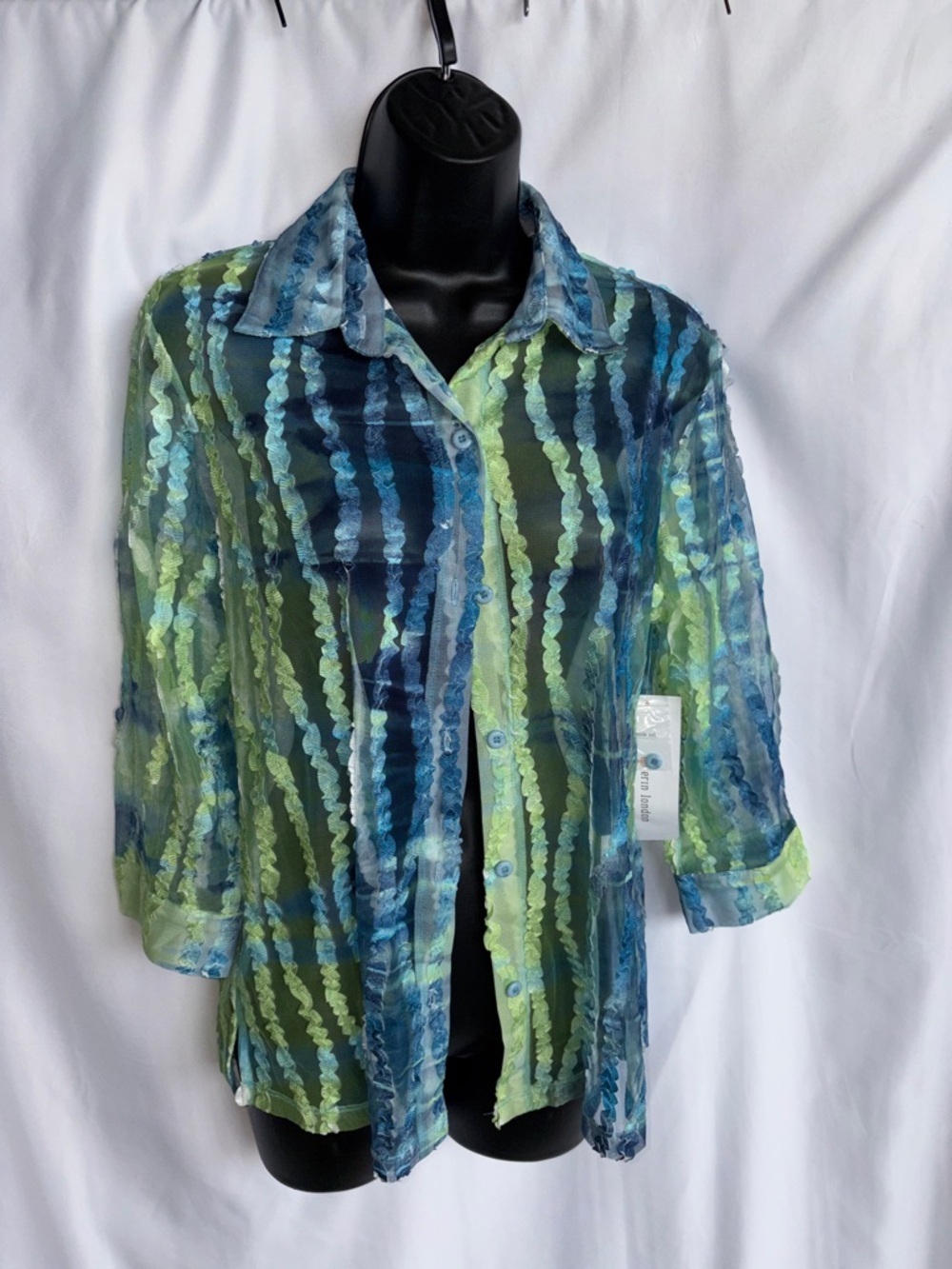Erin London sheer blouse, Button, Y2K, sz S, 20”PTP, 25” L
